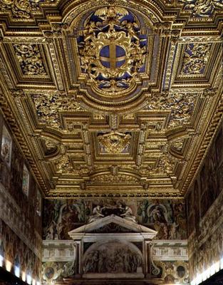 The 'Sala Regia' (Royal Hall) detail of the gilt stuccoed ceiling with frescos by Agostino Tassi (c. de 