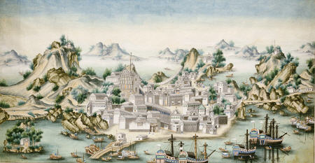 View Of Macao, Looking East With European Figures And Shipping In The Foreground de 