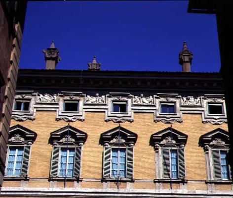 View of the facade, detail of the upper storeys, designed by Paolo Marucelli, based on a design by C de 