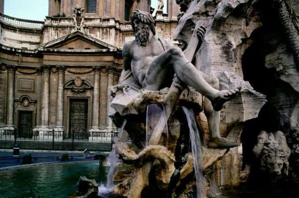 View of the Four Rivers Fountain by Gian Lorenzo Bernini (1598-1680) and the Facade of Saint Agnes i de 