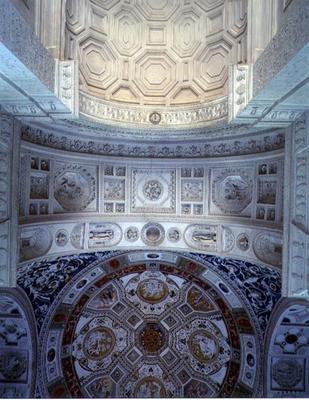 View of the loggia, detail of the stuccoed and frescoed ceiling, designed for Cardinal Giuliano de'M de 