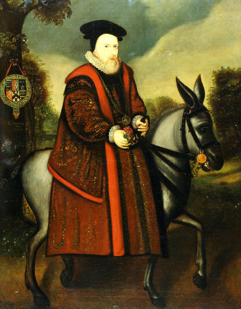 William Cecil, 1st Baron Burghley (1520-1598), Riding A Grey Mule, The Cecil Coat Of Arms Suspended de 
