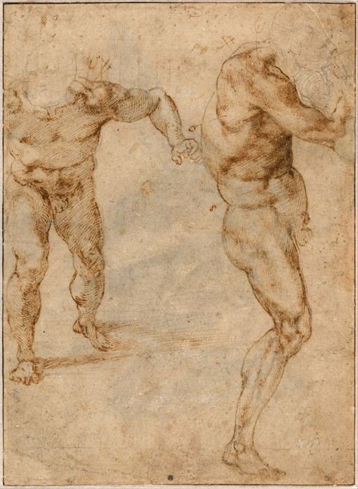 Two Nude Studies of a Man Storming Forward and Another Turning to the Right de 