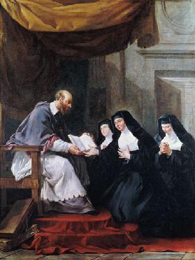 St. Francois de Sales (1567-1622) Giving the Rule of the Visitation to St. Jeanne de Chantal (1572-1