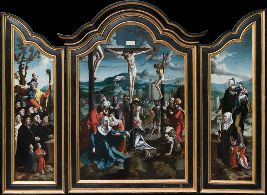 Triptych with the Crucifixion, Saints and Donors de Nordniederländischer Meister um 1530