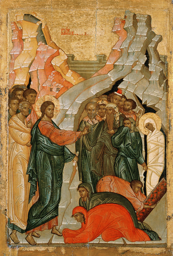 The Raising of Lazarus, Russian icon de Novgorod School
