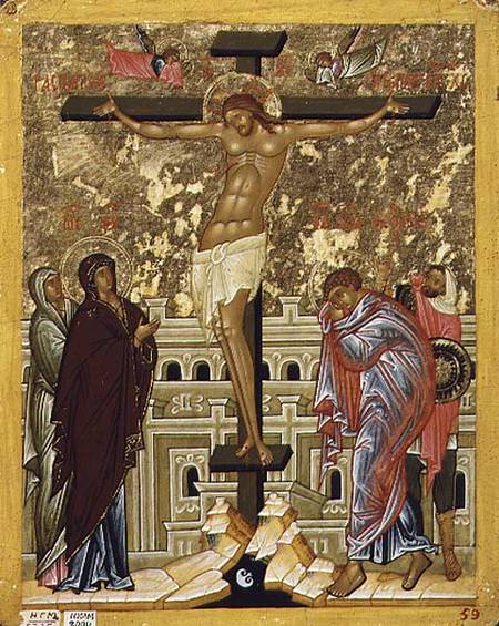 The Crucifixion of Our Lord, Russian icon from the Cathedral of St. Sophia de Novgorod School