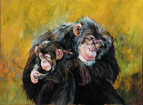 Chimpanzees (acrylic on canvas)  de Odile  Kidd