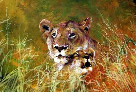 Mother and Baby I (Lions) 1995 (inks, acrylics and pencil on paper)  de Odile  Kidd