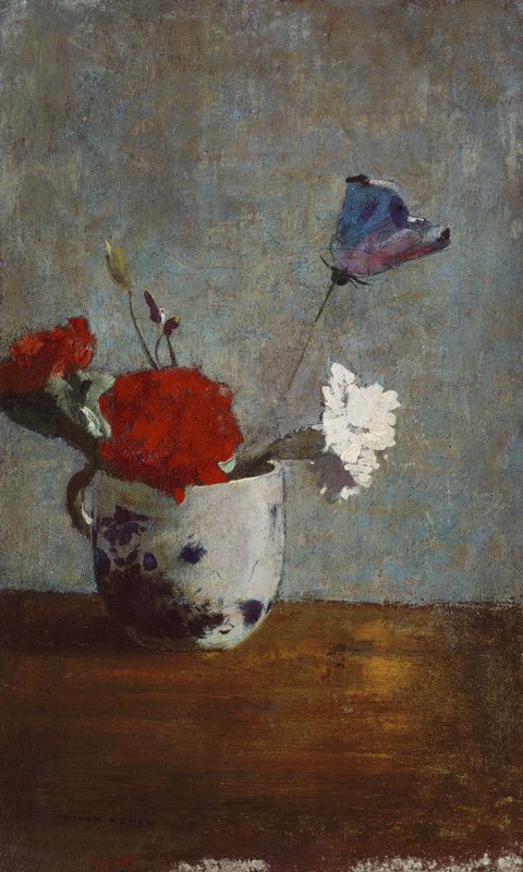 Pinks in a Chinese cup de Odilon Redon