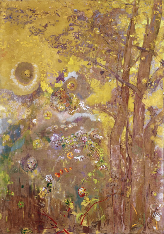 Trees on a yellow Background de Odilon Redon