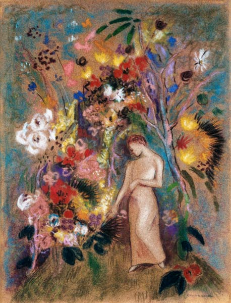 Female figure into flowers de Odilon Redon