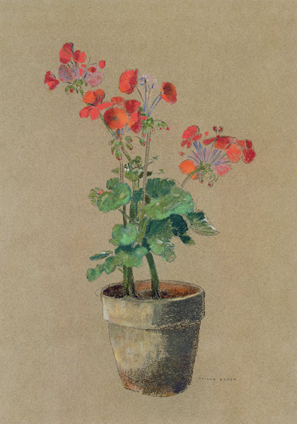 Geraniums in a pot (pastel) de Odilon Redon