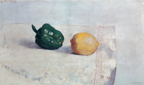 Pepper and Lemon on a White Tablecloth de Odilon Redon