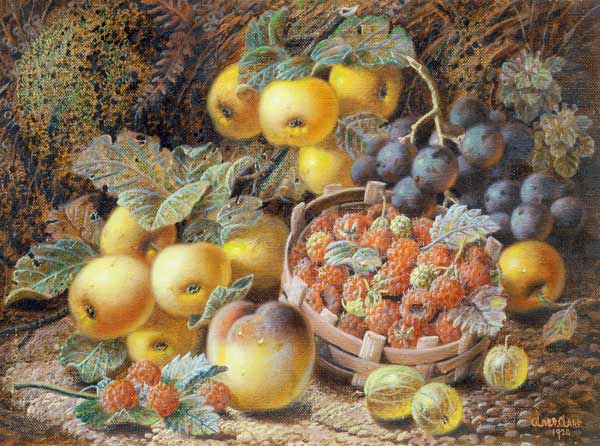 Still Life of Apples, Grapes, Raspberries, Gooseberries and Peach de Oliver Clare