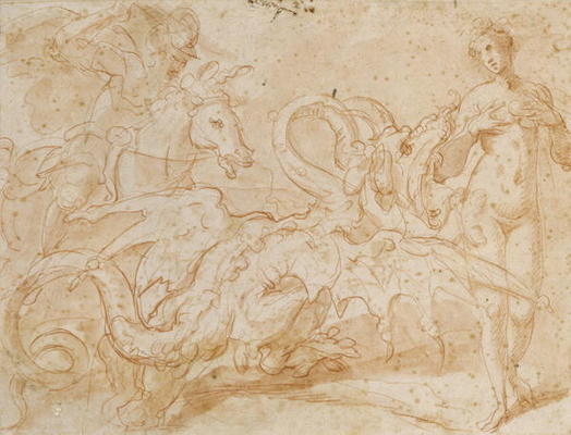 Perseus Rescues Andromeda (red chalk on paper) de or Zuccaro, Federico Zuccari