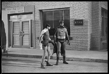 Batman and Robin on set of the TV series