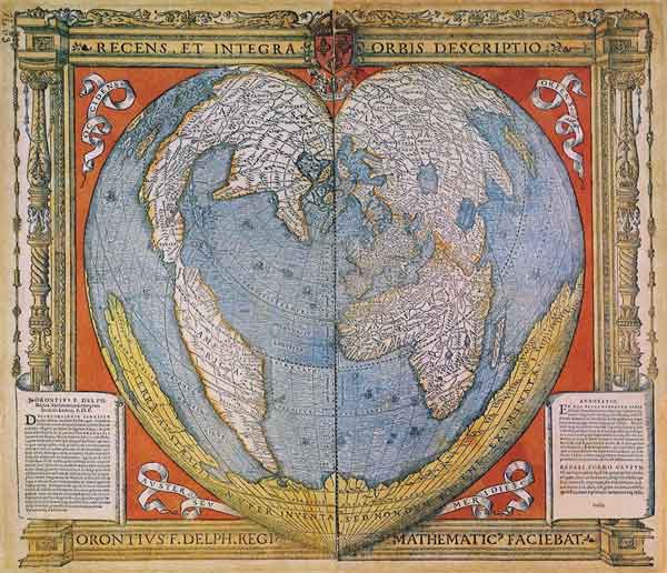 Heart Shaped World Map de Oronce Fine