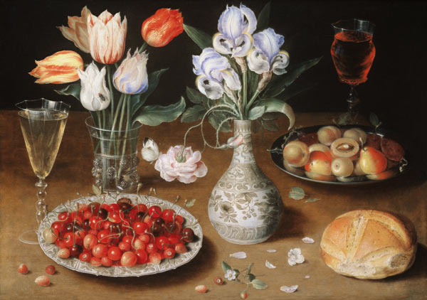 Still life with Lilies, Roses, Tulips, Cherries and Wild Strawberries de Osias Beert I.