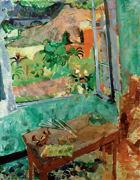 Studio with window view on house and bridge, Levanto de Oskar Moll