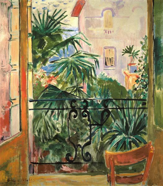 View from the balcony of palms and a house Abbazia de Oskar Moll