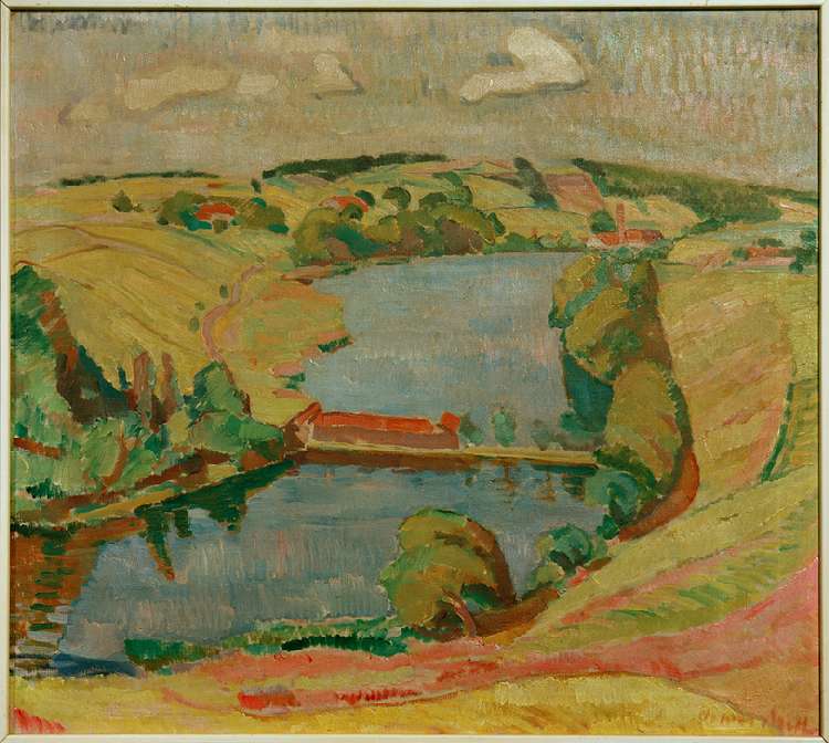 Landscape at Ebersberg with lake de Oskar Moll