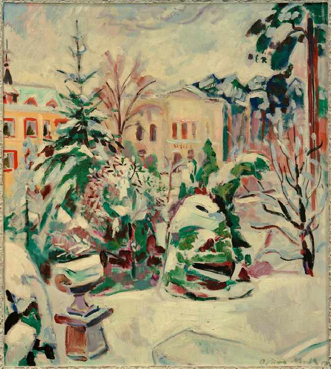 Park with Snow and Houses de Oskar Moll