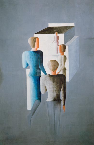 Four figures and a cube de Oskar Schlemmer