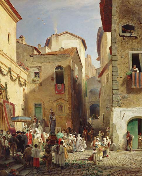 Festival of Our Lady at Gennazzano, Italy de Oswald Achenbach
