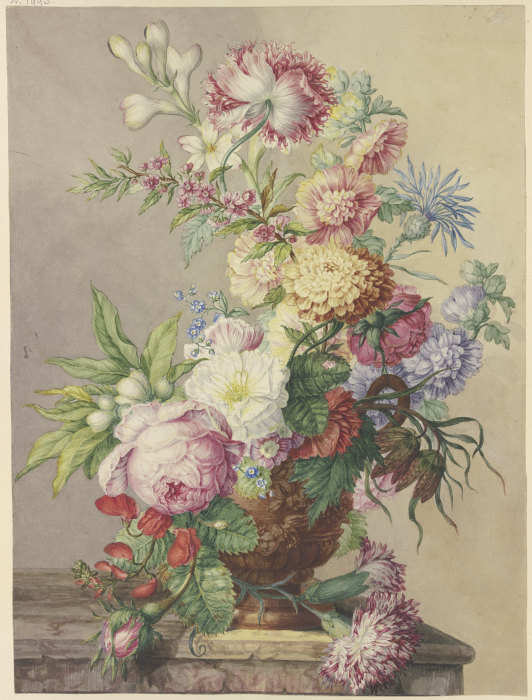 Blumenstrauß in einer Vase auf einem Marmortisch de Oswald Wijnen