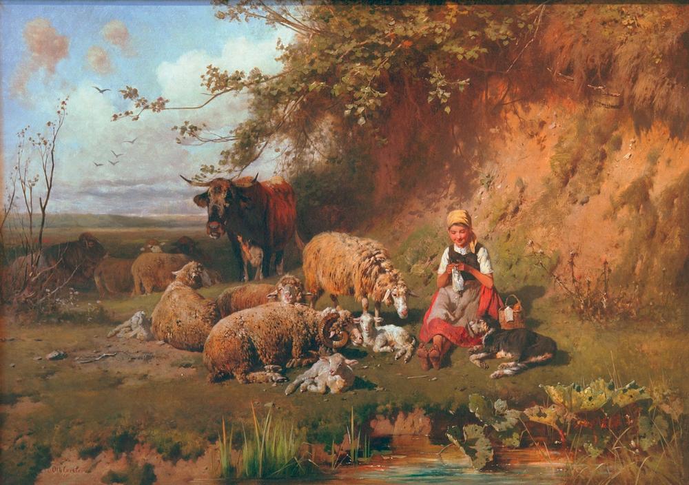 Girl with sheep de Otto Gebler