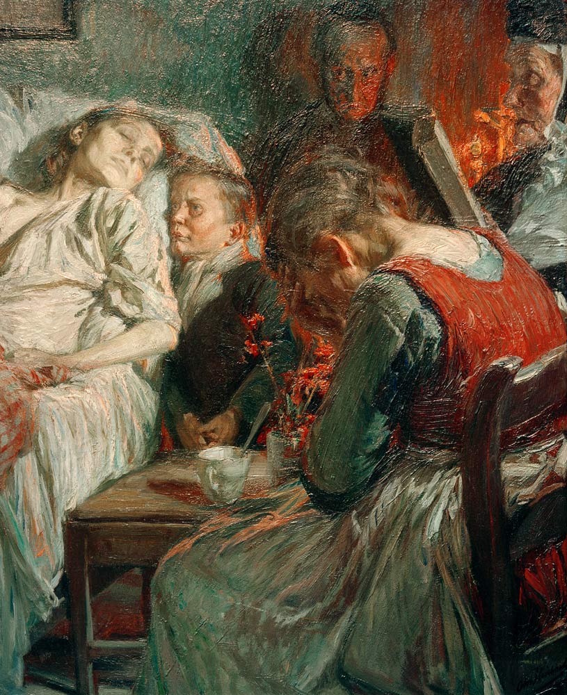 Trauernde an einem Sterbebett (Totenandacht) de Otto Heichert
