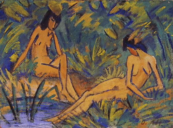 Chicas sentadas junto al agua de Otto Mueller