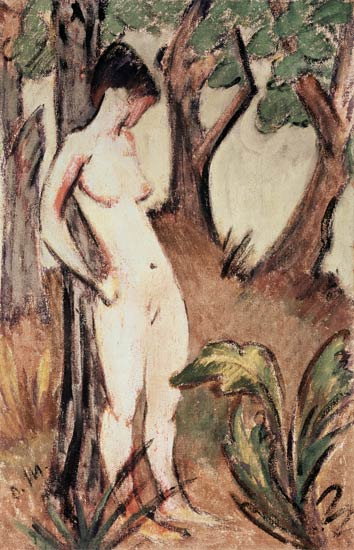 Nude Standing Against a Tree de Otto Mueller