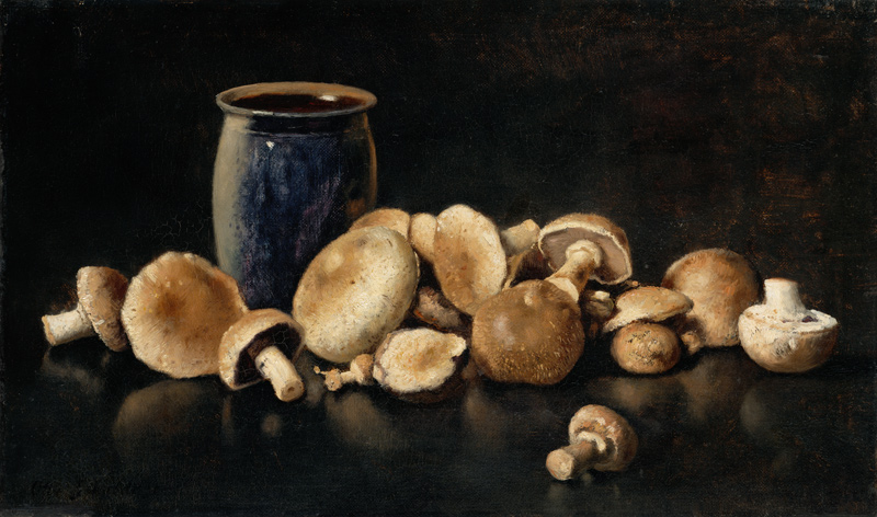 Still Life with Blue Vase and Mushrooms de Otto Scholderer