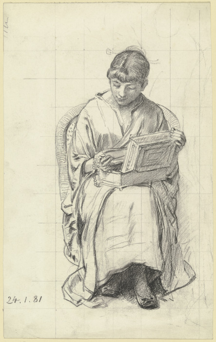 Sitzende Frau mit Schmuckkasten aus den "Maskierten" de Otto Scholderer