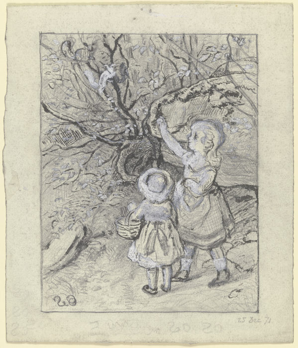 Zwei Kinder an einem Busch de Otto Scholderer