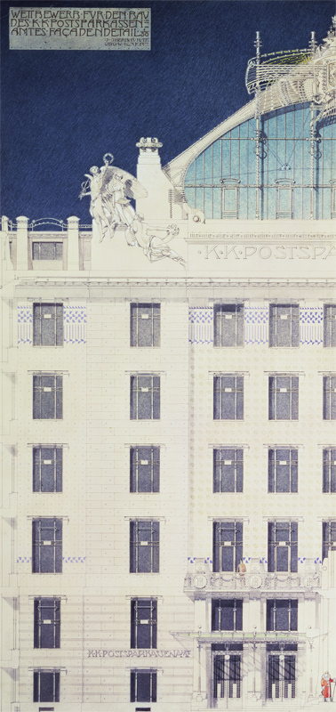 Post Office Savings Bank, Vienna, design showing detail of the facade de Otto Wagner