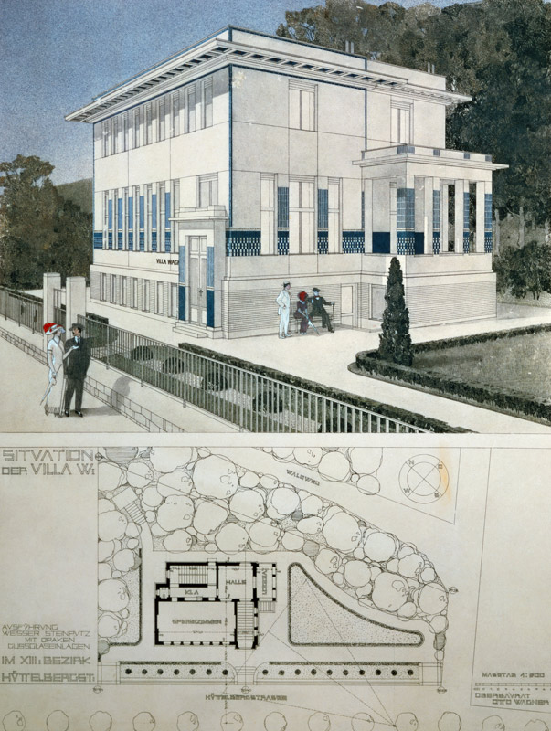 Villa Wagner, Vienna, design showing the exterior of the house, built of steel and concrete in sever de Otto Wagner