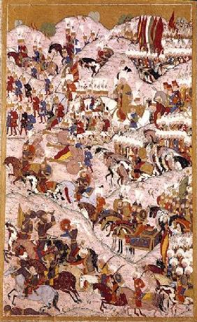 TSM H.1524 'Hunername' manuscript: Suleyman the Magnificent (1494-1566) at the Battle of Mohacs in 1