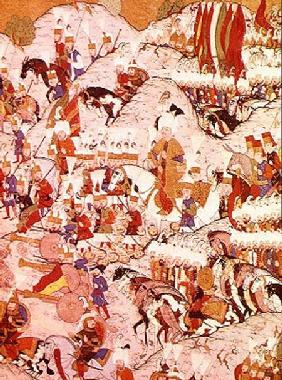 TSM H.1524 'Hunername' manuscript: Suleyman the Magnificent (1494-1566) at the Battle of Mohacs in 1