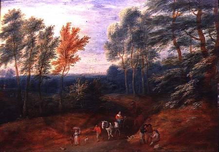 A Wooded Landscape with Travellers in a Haycart de P. Boudewyns