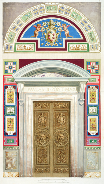 Doorway to the Raphael Loggia at the Vatican, from 'Delle Loggie di Rafaele nel Vaticano', engraved de P. Savorelli
