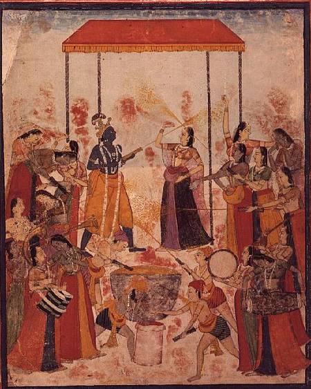 Krishna and his ladies celebrate the Festival of Holi, Guler, Punjab, Pahari School de Pahari School