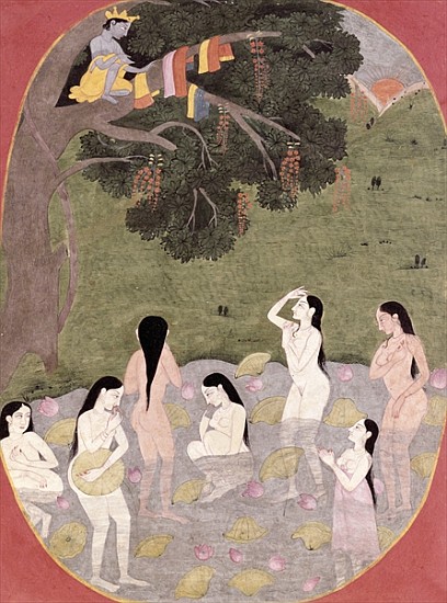 Krishna with the Cow Girls'' clothes, Tehri-Garhwal, c.1820-30 de Pahari School
