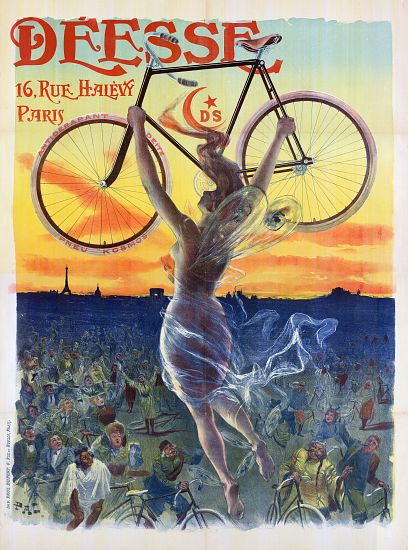 Vintage French Poster of a Goddess with a Bicycle de Pal