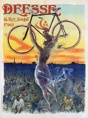 Vintage French Poster of a Goddess with a Bicycle