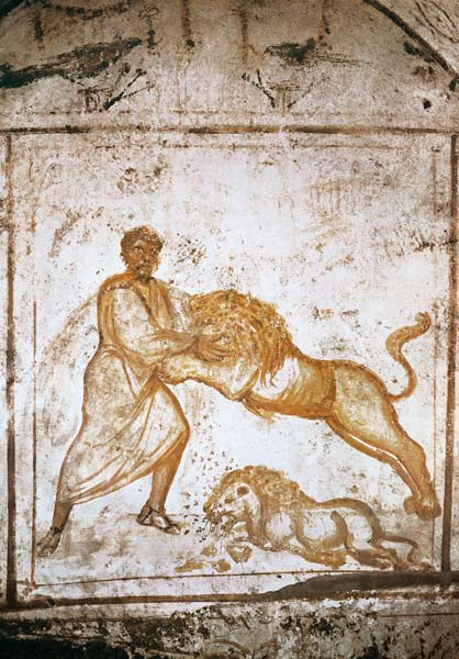 Samson wrestling with the lions de Paleo-Christian