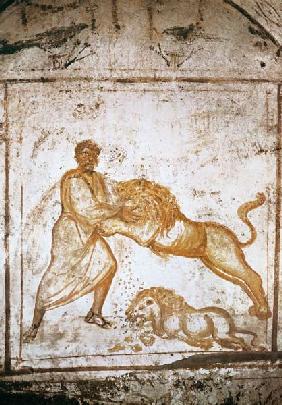 Samson wrestling with the lions