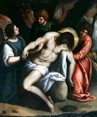 The Dead Christ, Held by Three Angels (oil on canvas) de Palma Il Giovane